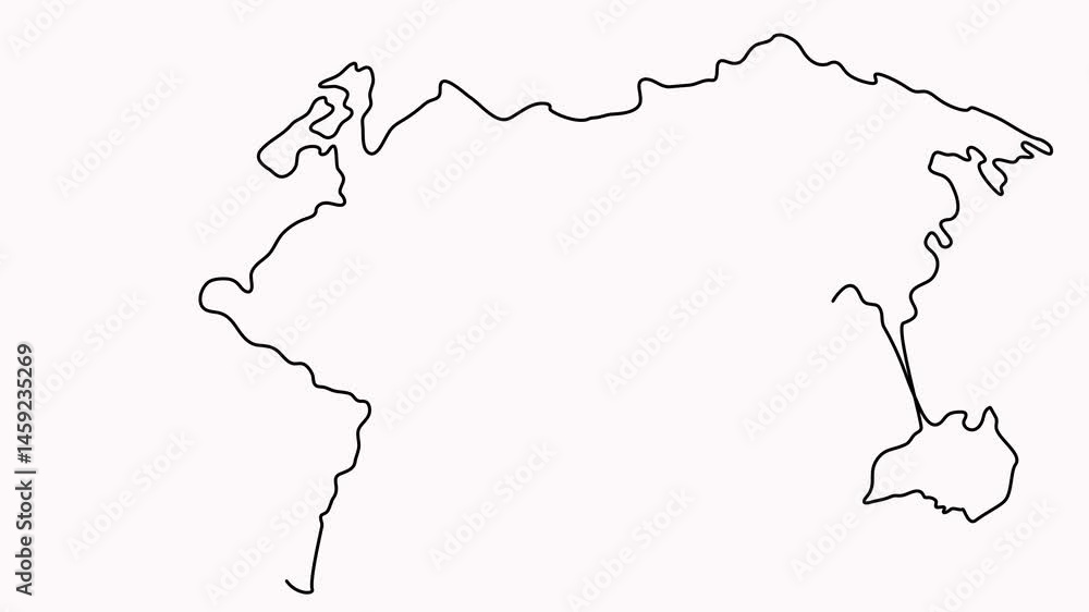 Poster continuous line drawing world map animated video. earth line animation.