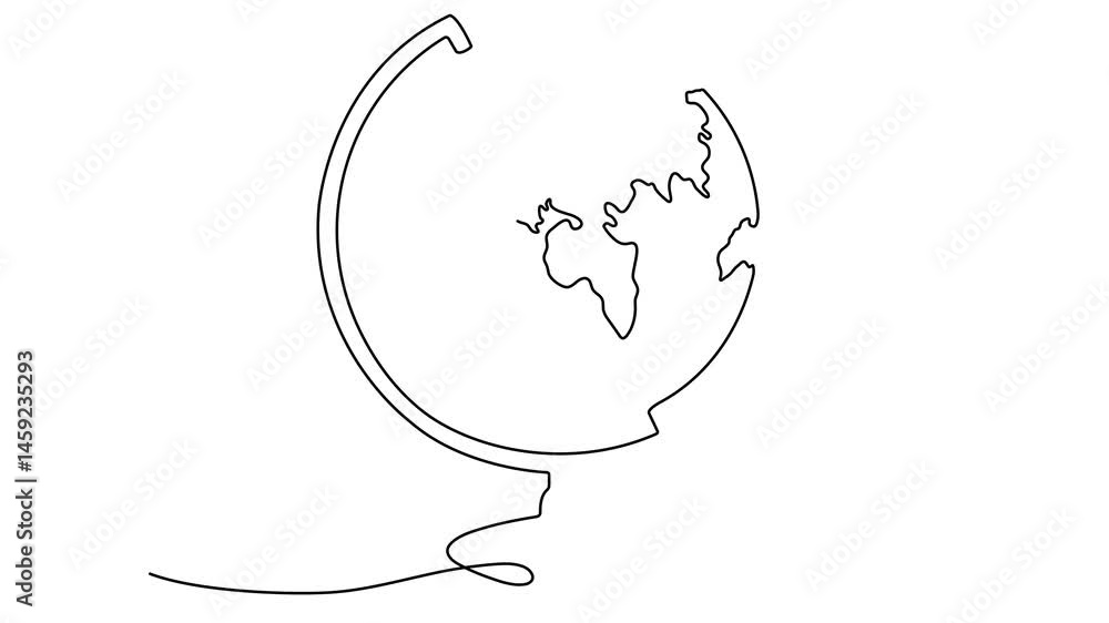Poster school globe continuous line drawing animation. world map linear symbol animated video.