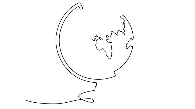 School globe continuous line drawing animation. World map linear symbol animated video.