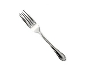 Elegant silver fork and knife set against pure white background, stainless steel, clean