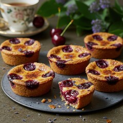 Aromatic Cherry Earl Grey Clafoutis Tartlets with Lavender Brûlée