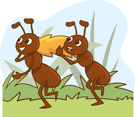 visual of ants preparing for winter. vector illustration of cute ants carrying food