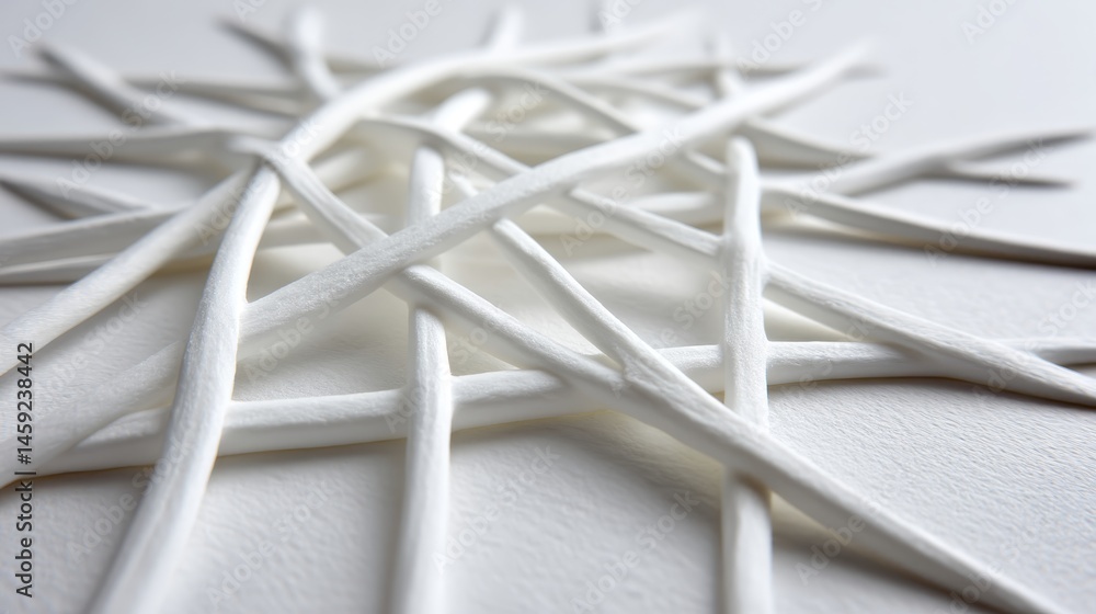 Aufkleber Close-up view of an intricate geometric mesh pattern created with fine lines on a neutral matte surface, showcasing delicate design with ample copy space