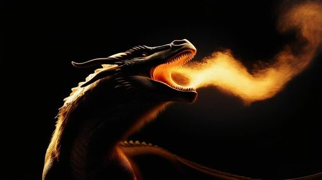 A burning wolf transforming into a fire dragon