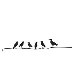 Black bird silhouette on a wire art illustration under the sun