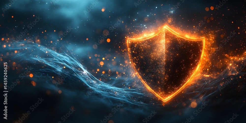 Poster radiant shield with illuminated background for security and defensive strength