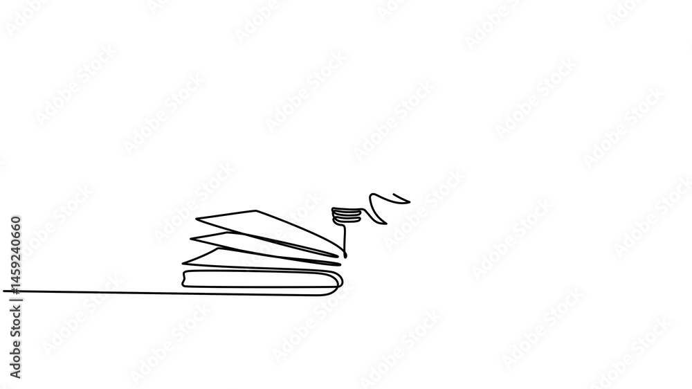 Poster lightbulb with open book continuous line art drawing animation. line idea symbol video. animated wis