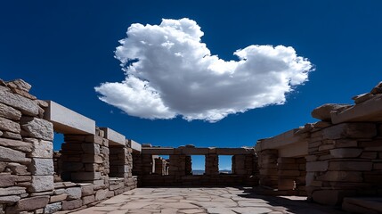 Heart Cloud over Desert Ruin Ancient Stone Structure.