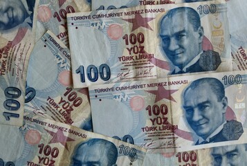 Business and Financial concept with 100 turkish lira banknotes