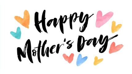 Obraz premium Happy Mother's Day Vector Calligraphy with Colorful Hearts Illustration