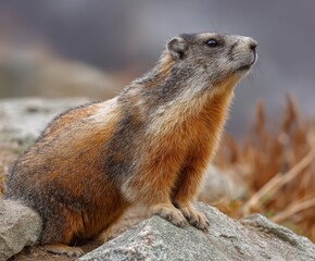 Marmot (Marmota) in the wild
