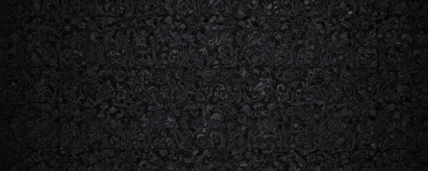 Fototapeta premium Seamless black gothic wallpaper, intricate floral & vine pattern , elegant, full frame, damask