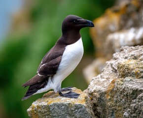 Fototapeta premium Sharpbill perches on a rock in the wild