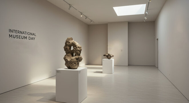 Bright museum space with one display