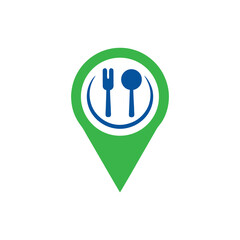 Fototapeta premium Fork And Spoon Dinner Utensils With Navigation Location Map Pin Icon Vector Illustration 