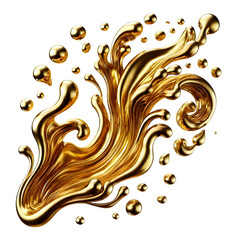 Golden liquid stream isolated on white background