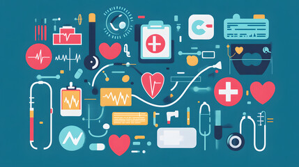 Digital health and medical technology concept with icons of healthcare