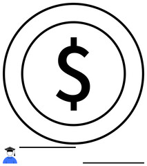 Dollar sign in circles linked to small graduation cap icon, suggesting financial investment in education. Ideal for finance, education, budgeting, scholarships, career growth, economic planning