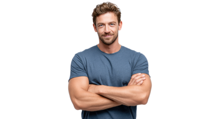 Confident Demeanor: A captivating studio portrait of a confident male with a warm, engaging smile, radiating approachability and charm.