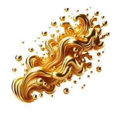 Golden liquid stream isolated on white background