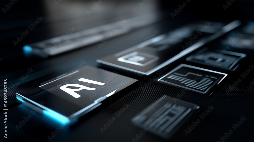 Poster a virtual dashboard with text document icons display with the word 