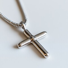Silver Cross Pendant Necklace on White Background