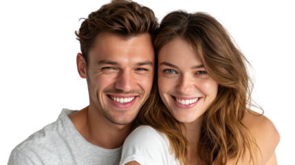 Warm Smiles of Affection: A close-up portrait of a loving couple, their radiant smiles reflecting a deep connection, creating a scene of pure joy and affection.