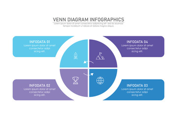 Venn diagram infographic chart template for business 3, 4, 6 parts, options, presentation with venn diagram elements vector illustration.