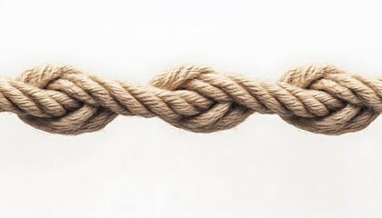 Close-up view of a light beige rope with intricate knots.