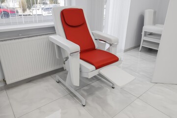 Modern red and white reclining chair in minimalist room
