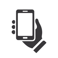 Mobile phone in hand flat vector icon