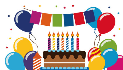 Obraz premium Happy_Birthday_Celebration_Image_with_Colorful_Balloons_Cake_and_Candles_Perfect_for_Birthday_Cards_Invitations_and_Social_Media_Graphics_Festive_and_Joyful