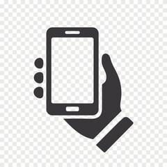 Mobile phone in hand flat vector icon