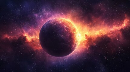 Obraz premium Fiery planet in a nebula