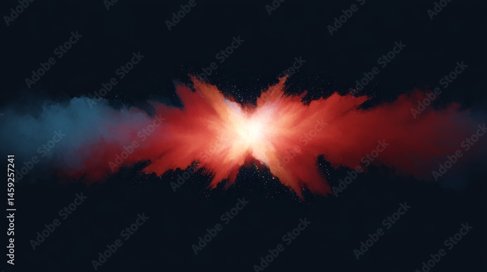 Poster swirling colored powder creates an energetic star-shaped burst on a deep navy background, showcasing