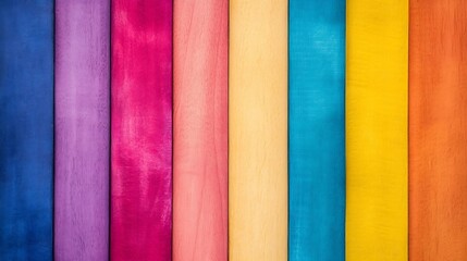 Vibrant painted wood planks in a rainbow spectrum, showcasing diverse colors and textures. Ideal for design projects needing a colorful, textured background. : Generative AI