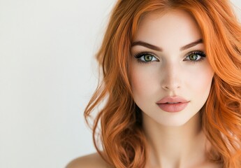 Fototapeta premium Portrait of a young woman with vibrant red hair studio environment beauty photography close-up view captivating facial features