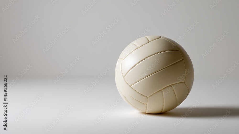 Poster a white sports ball featuring clear stitching rests against a soft white backdrop, creating a minima