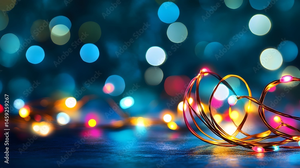 Poster multicolored bokeh background with vibrant glowing lights for elegant festive design
