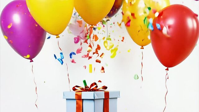 colorful balloons and gift box