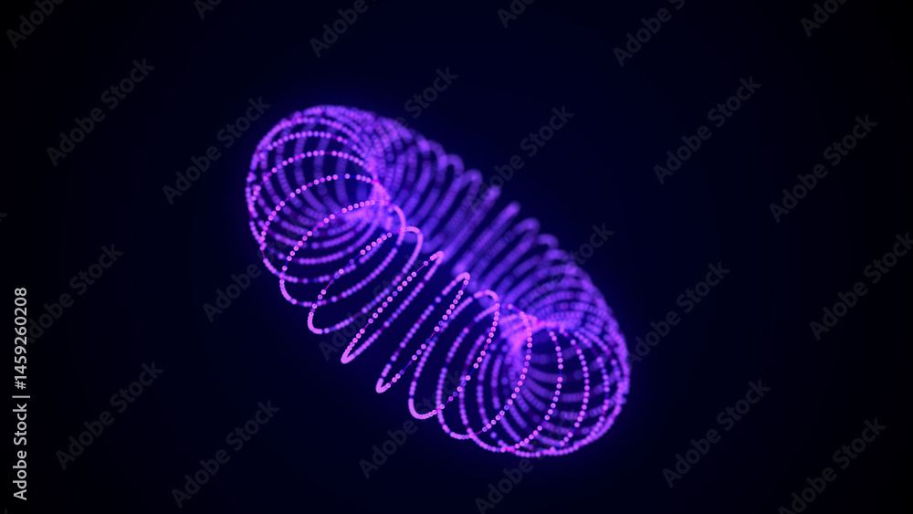 Aufkleber abstract blue torus on black background. wireframe circle structure with glowing particles and lines