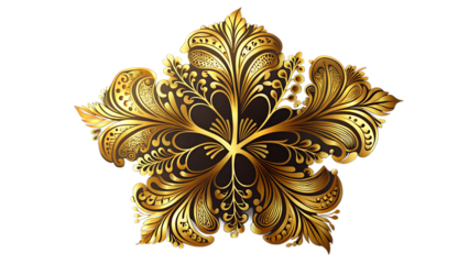 Golden floral ornament with a vintage swirl design on a white background evokes antique elegance