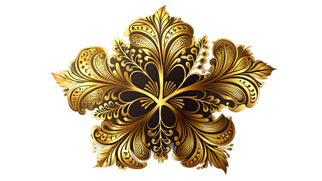 Golden floral ornament with a vintage swirl design on a white background evokes antique elegance