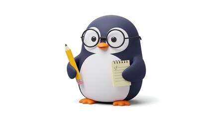 Fototapeta premium Cartoon Penguin with Notepad