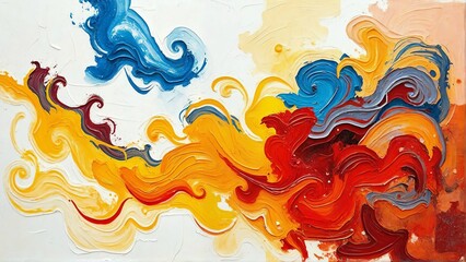 Vibrant Abstract Fluid Art, Dynamic Swirls of Blue, Orange, and Yellow
