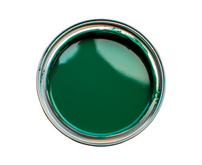 Top view of open paint can filled with green paint on a transparent background