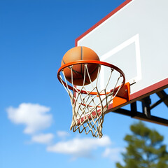 Basketball in basketball hoop
