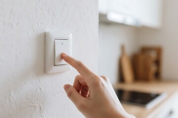 Finger Turning On Off A Light Switch On A Textured Wall