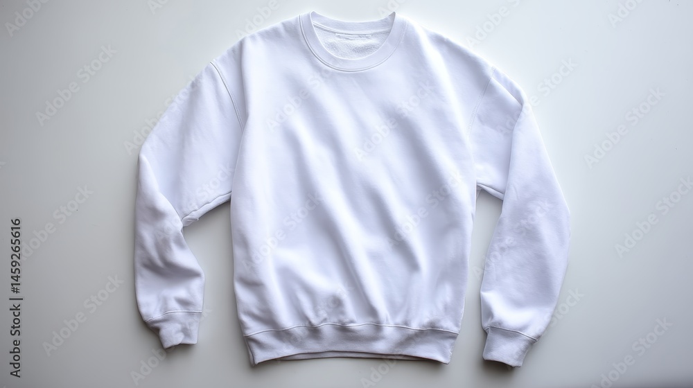 Poster this composition features a crewneck sweatshirt displayed flat, slightly folded sleeves creating an 