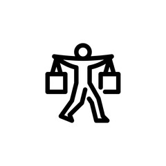 shopaholic outline icon. figure shopping line art illustration.